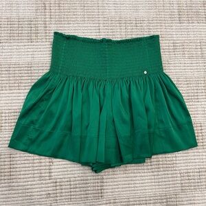 NATURAL LIFE Emerald Green High-Waisted  Satin Shorts with daisy charm